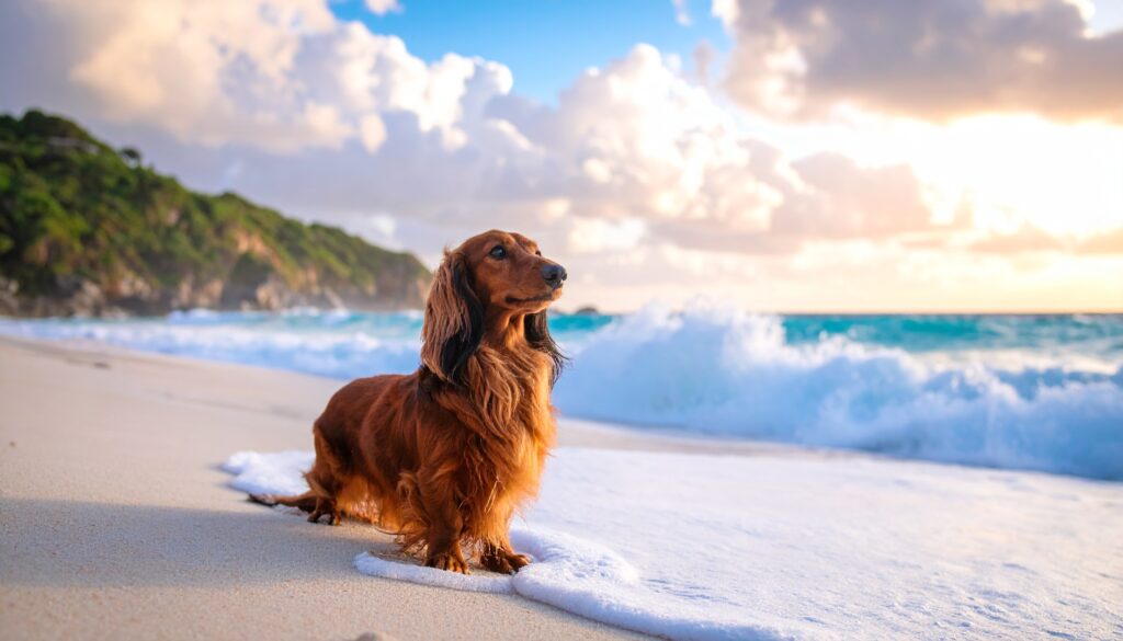 Long Haired Dachshund Grooming Guide: 10 Essential Tips for a Healthy, Shiny Coat 3 Firefly long haired dachshund colourful and cloudy beach 879247